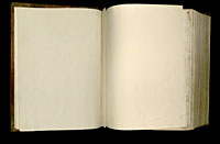 Image of the Gutenberg Bible open to endpapers.