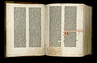 Image of the Gutenberg Bible open to pages 003 verso and 004 recto.