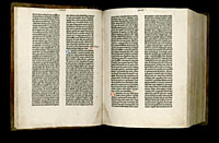 Image of the Gutenberg Bible open to pages 007 verso and 008 recto.